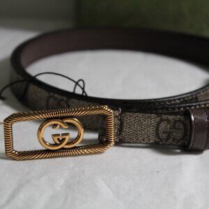 NWT Gucci GG Supreme Monogram Brown Thin Belt Plutone Buckle 90 36 751556